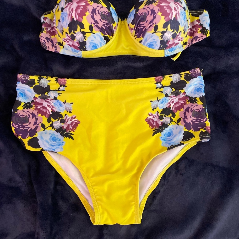 Yellow bikini with tie around straps